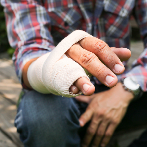 a man with an injured hand